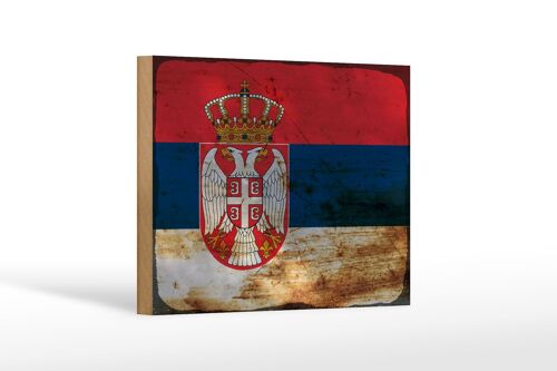 Holzschild Flagge Serbien 18x12 cm Flag of Serbia Rost Dekoration