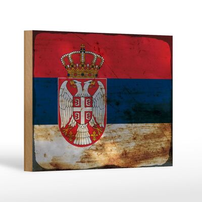 Letrero de madera bandera Serbia 18x12 cm Bandera de Serbia decoración óxido