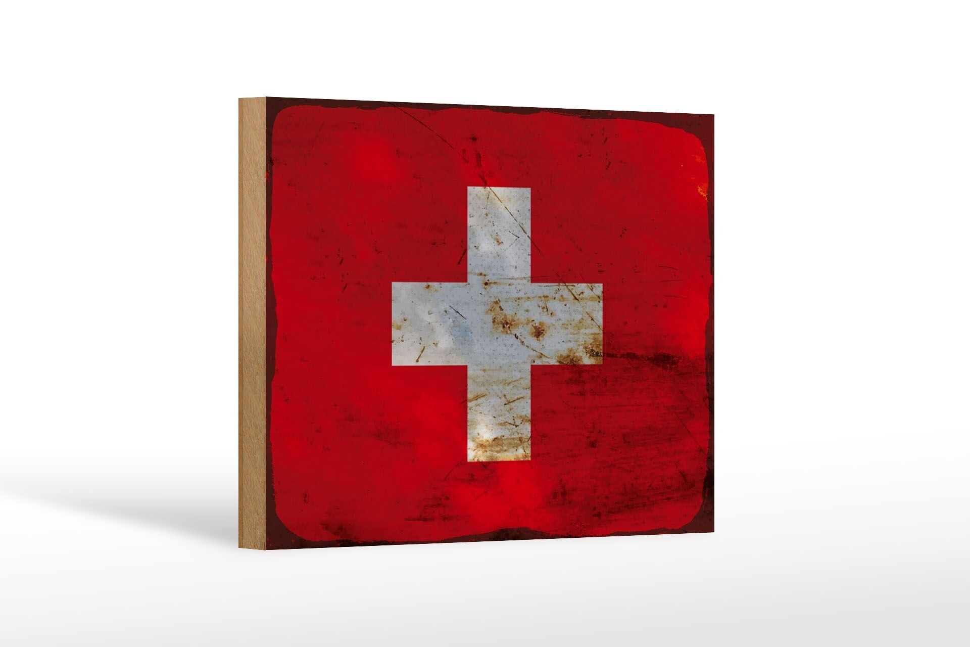 Holzschild Flagge Schweiz 18x12 cm Flag Switzerland Rost Dekoration