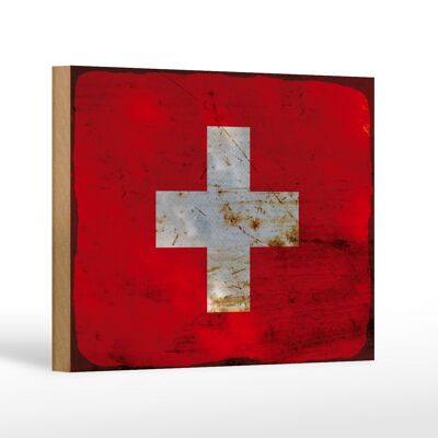 Letrero de madera bandera Suiza 18x12 cm Bandera Suiza decoración óxido
