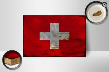 Panneau en bois drapeau Suisse 18x12 cm Drapeau Suisse décoration rouille 2