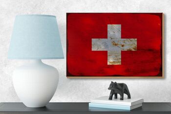 Panneau en bois drapeau Suisse 18x12 cm Drapeau Suisse décoration rouille 3