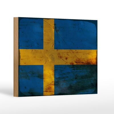 Panneau en bois drapeau Suède 18x12 cm Drapeau de la Suède décoration rouille