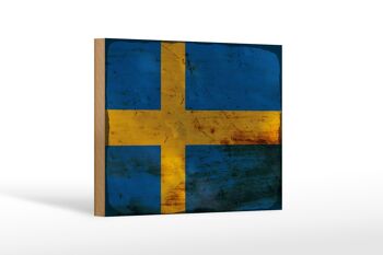Panneau en bois drapeau Suède 18x12 cm Drapeau de la Suède décoration rouille 1