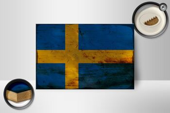 Panneau en bois drapeau Suède 18x12 cm Drapeau de la Suède décoration rouille 2