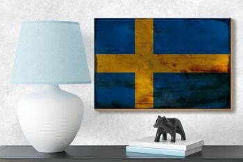Panneau en bois drapeau Suède 18x12 cm Drapeau de la Suède décoration rouille 3