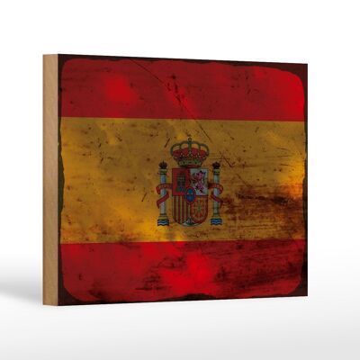 Panneau en bois drapeau Espagne 18x12 cm Drapeau de l'Espagne décoration rouille