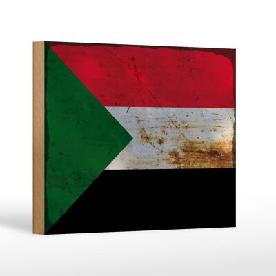 Letrero de madera bandera Sudán 18x12 cm Bandera de Sudán decoración óxido
