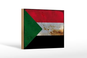 Panneau en bois drapeau Soudan 18x12 cm Drapeau du Soudan décoration rouille 1