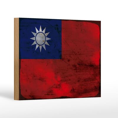 Letrero de madera bandera China 18x12 cm Bandera de Taiwán decoración oxidada
