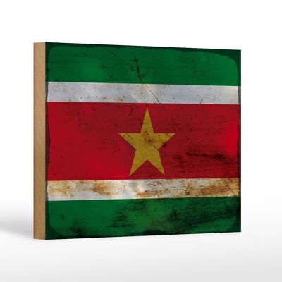 Cartello bandiera in legno Suriname 18x12 cm Bandiera del Suriname decorazione ruggine