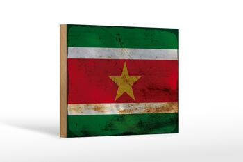 Panneau en bois drapeau Suriname 18x12 cm Drapeau du Suriname décoration rouille 1