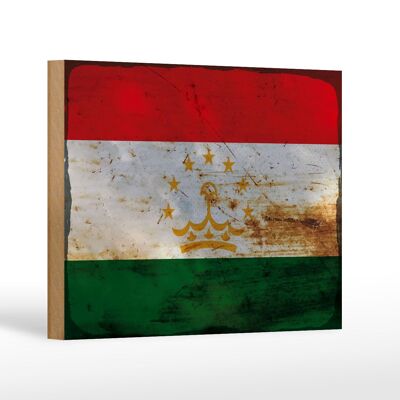 Letrero de madera bandera Tayikistán 18x12 cm Decoración óxido de Tayikistán