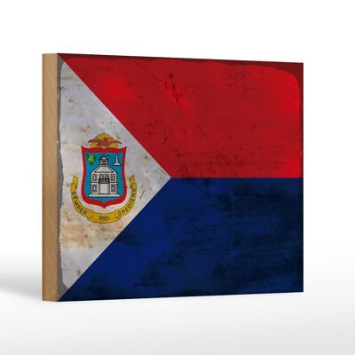 Letrero de madera bandera Sint Maarten 18x12 cm Sint Maarten decoración óxido