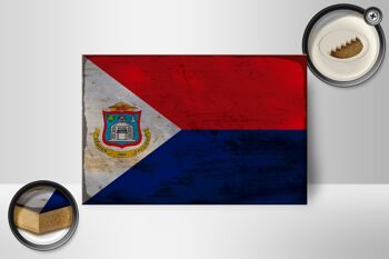 Panneau en bois drapeau Sint Maarten 18x12 cm décoration rouille Sint Maarten 2