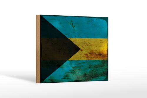 Holzschild Flagge Bahama 18x12 cm Flag of Bahamas Rost Dekoration