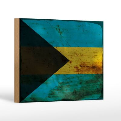 Letrero de madera bandera Bahama 18x12 cm Bandera de Bahamas decoración óxido