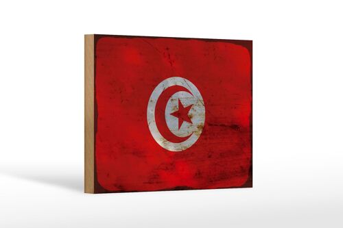 Holzschild Flagge Tunesien 18x12 cm Flag of Tunisia Rost Dekoration