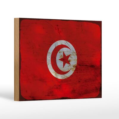 Holzschild Flagge Tunesien 18x12 cm Flag of Tunisia Rost Dekoration