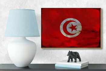 Panneau en bois drapeau Tunisie 18x12 cm Drapeau de la Tunisie décoration rouille 3