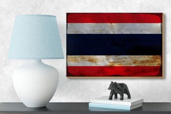 Panneau en bois drapeau Thaïlande 18x12 cm Drapeau de la Thaïlande décoration rouille 3