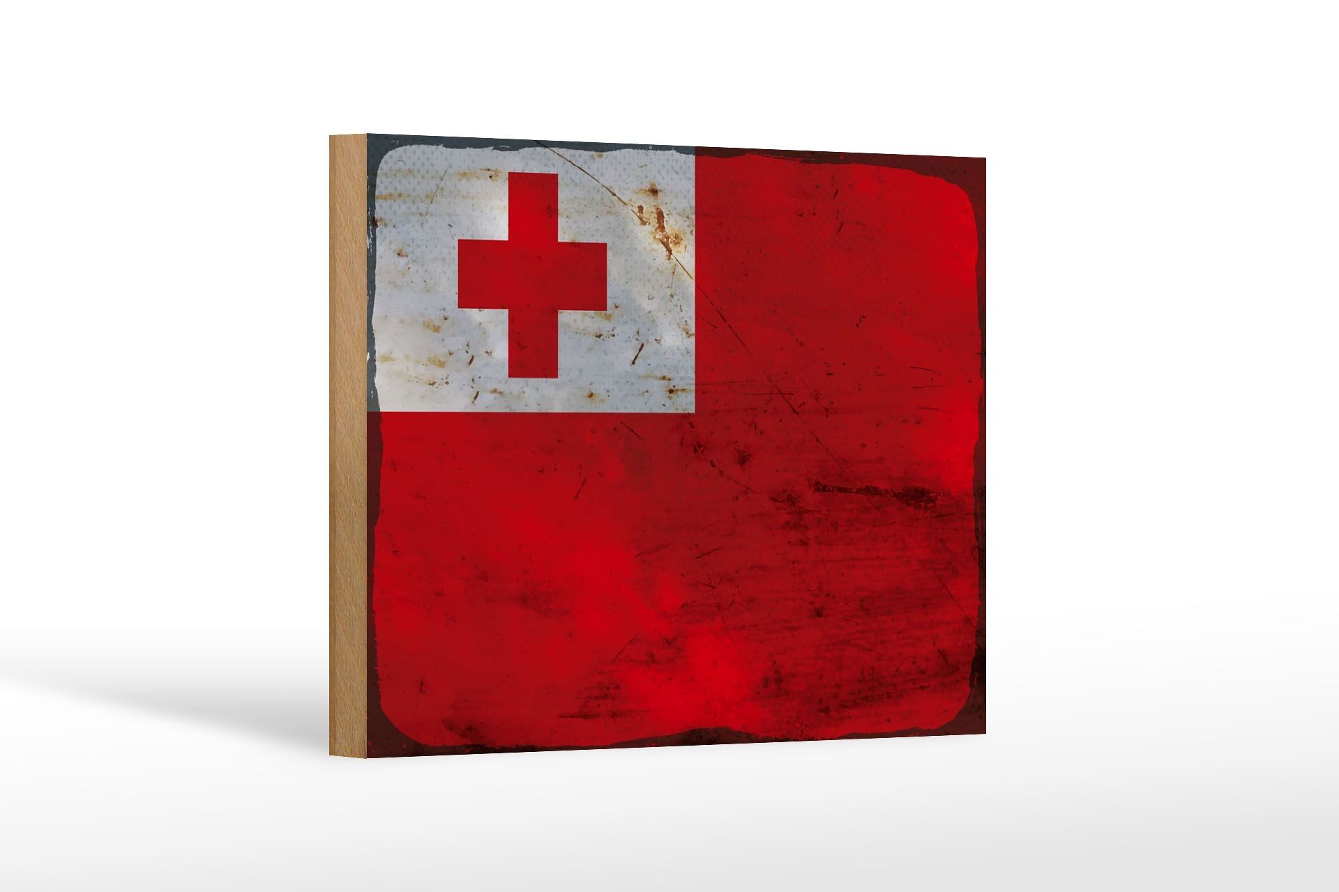 Cartello bandiera in legno Tonga 18x12 cm Bandiera di Tonga decoro ruggine