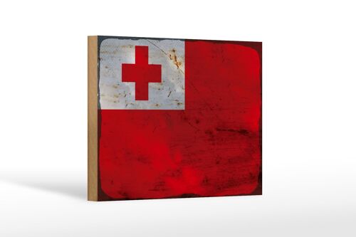 Holzschild Flagge Tonga 18x12 cm Flag of Tonga Rost Dekoration