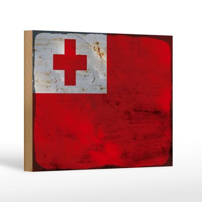 Letrero de madera bandera Tonga 18x12 cm Bandera de Tonga decoración óxido