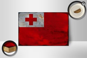 Panneau en bois drapeau Tonga 18x12 cm Drapeau des Tonga décoration rouille 2