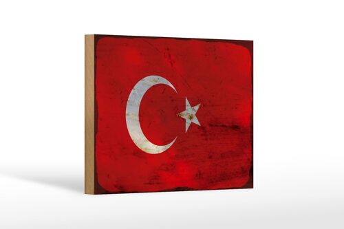 Holzschild Flagge Türkei 18x12 cm Flag of Turkey Rost Dekoration