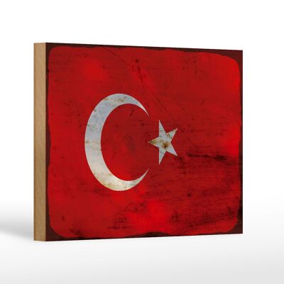 Holzschild Flagge Türkei 18x12 cm Flag of Turkey Rost Dekoration