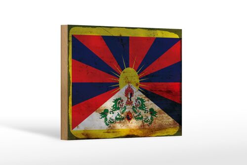Holzschild Flagge Tibet 18x12 cm Flag of Tibet Rost Dekoration