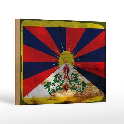 Panneau en bois drapeau Tibet 18x12 cm Drapeau du Tibet décoration rouille