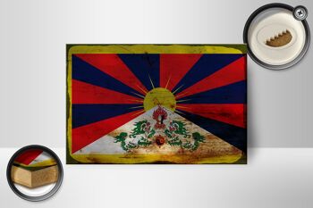 Panneau en bois drapeau Tibet 18x12 cm Drapeau du Tibet décoration rouille 2