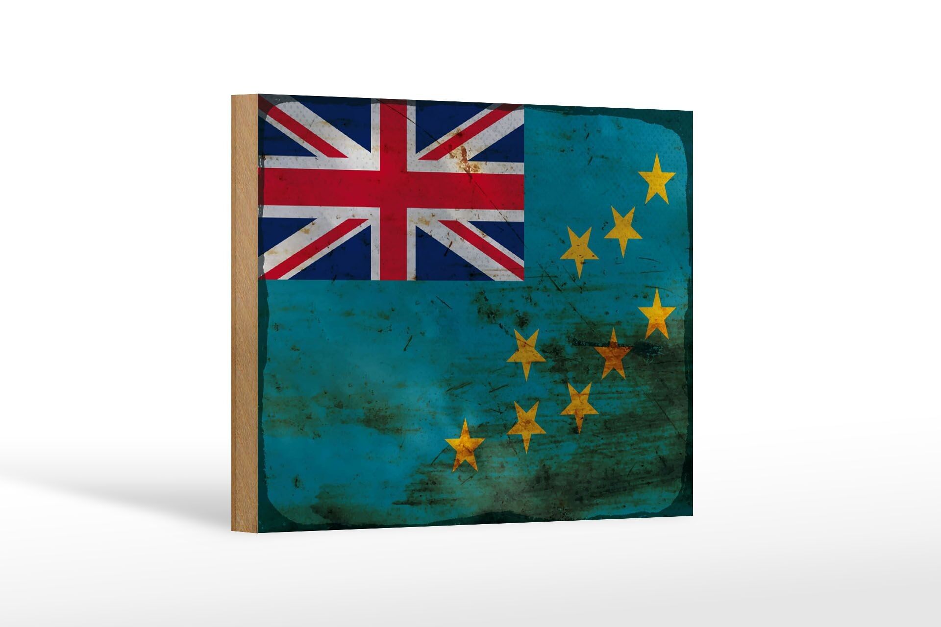 Cartello bandiera in legno Tuvalu 18x12 cm Bandiera di Tuvalu decorazione ruggine