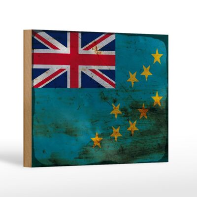 Letrero de madera bandera Tuvalu 18x12 cm Bandera de Tuvalu decoración óxido