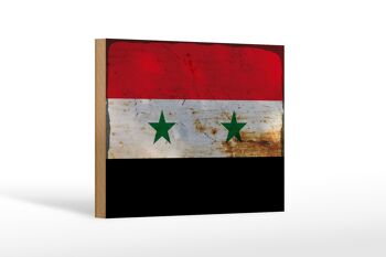 Panneau en bois drapeau Syrie 18x12 cm Drapeau de la Syrie décoration rouille 1