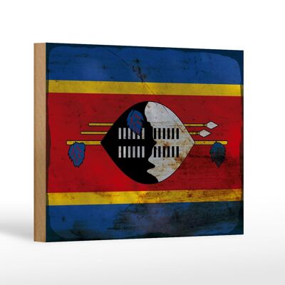 Bandera de madera Suazilandia 18x12 cm Bandera Eswatini decoración óxido