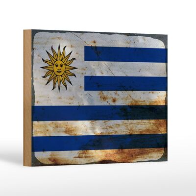 Cartello in legno bandiera Uruguay 18x12 cm Bandiera dell'Uruguay decoro ruggine