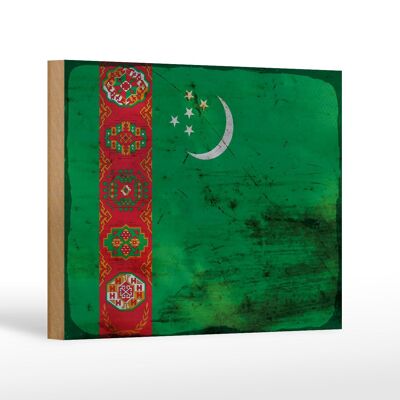 Letrero de madera bandera Turkmenistán 18x12 cm decoración óxido Turkmenistán