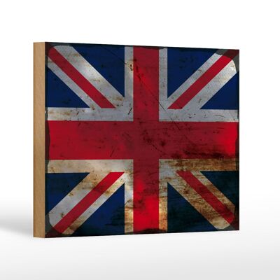 Letrero de madera bandera Union Jack 18x12 cm decoración óxido del Reino Unido