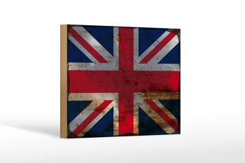 Panneau en bois drapeau Union Jack 18x12 cm Royaume-Uni décoration rouille 1
