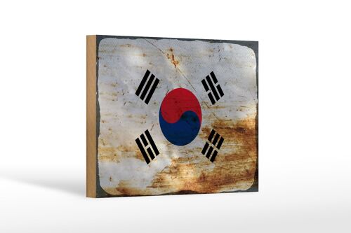 Holzschild Flagge Südkorea 18x12cm Flag South Korea Rost Dekoration