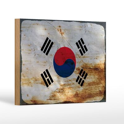 Holzschild Flagge Südkorea 18x12cm Flag South Korea Rost Dekoration