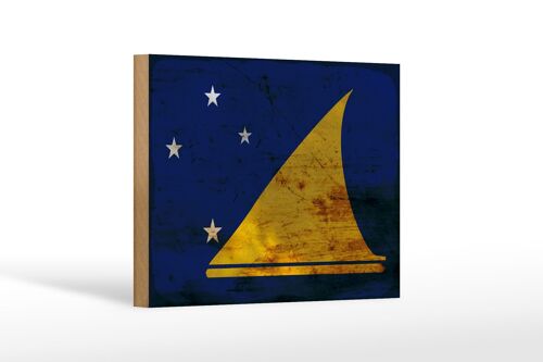 Holzschild Flagge Tokelau 18x12 cm Flag of Tokelau Rost Dekoration