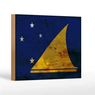 Cartello bandiera in legno Tokelau 18x12 cm Bandiera di Tokelau decoro ruggine