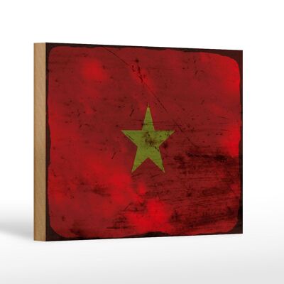 Holzschild Flagge Vietnam 18x12 cm Flag of Vietnam Rost Dekoration