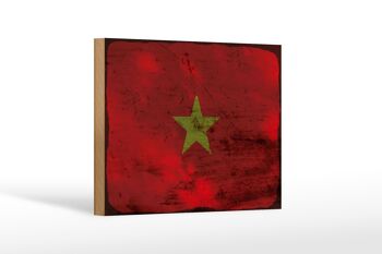 Panneau en bois drapeau Vietnam 18x12 cm Drapeau du Vietnam décoration rouille 1