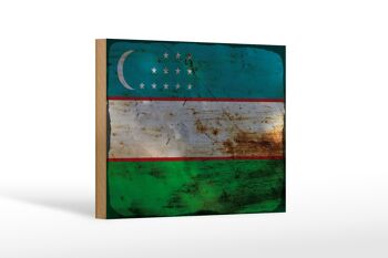 Panneau en bois drapeau Ouzbékistan 18x12 cm Décoration rouille Ouzbékistan 1