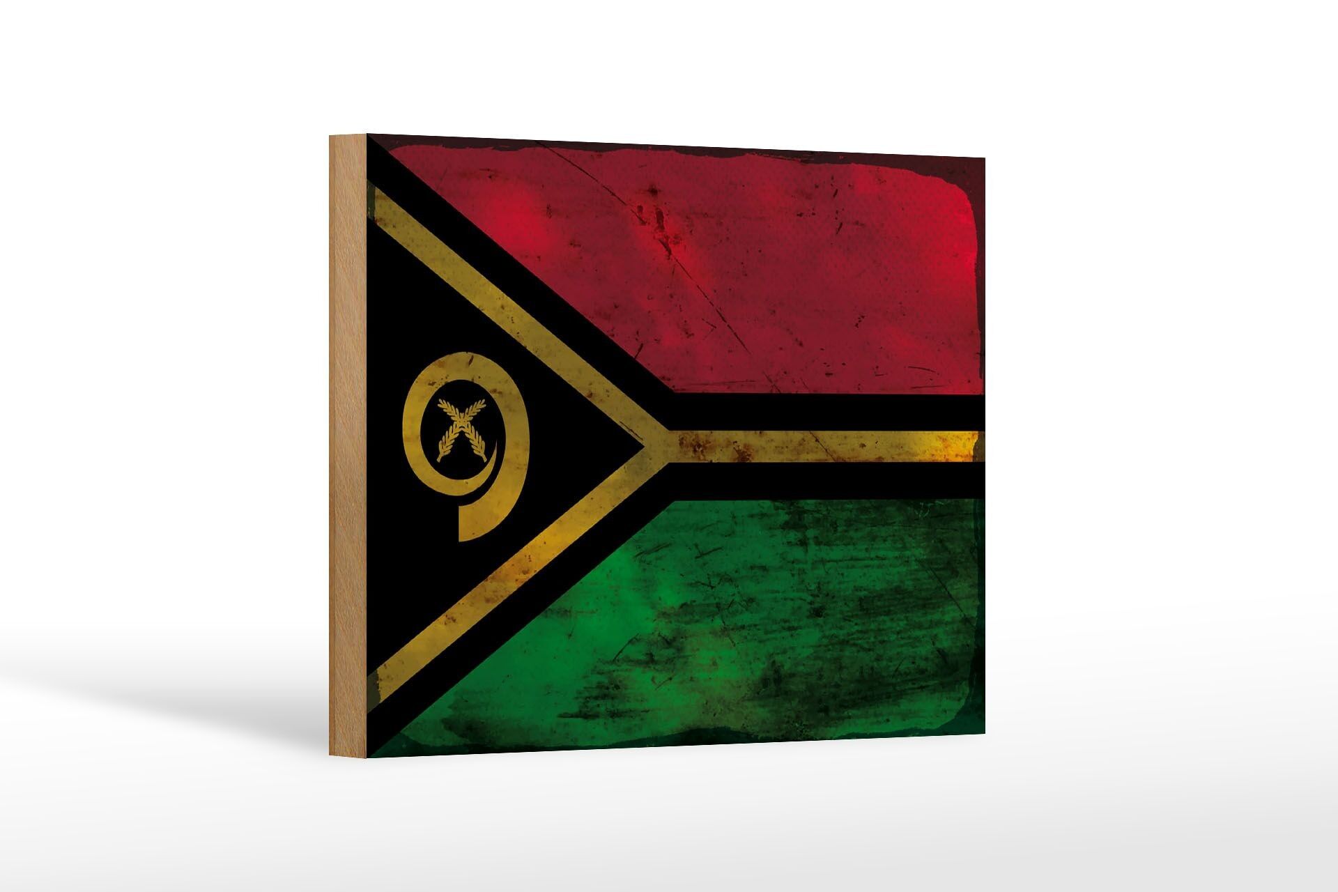 Cartello bandiera in legno Vanuatu 18x12 cm Bandiera di Vanuatu decoro ruggine